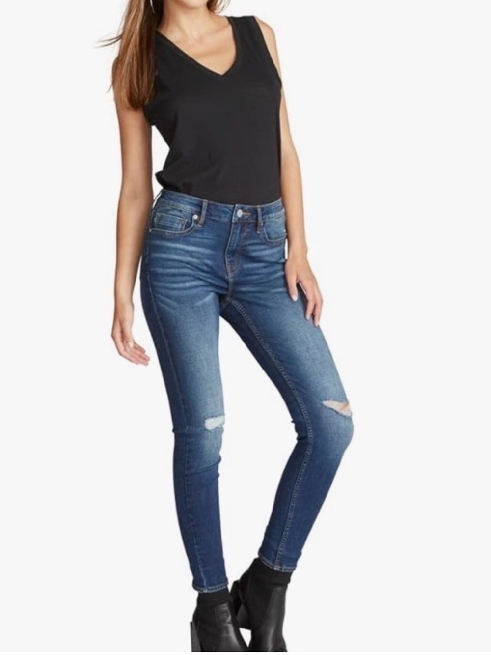 Vigoss Women’s Marley Mid-Rise Distressed Skinny Jeans - Blue - Size 31